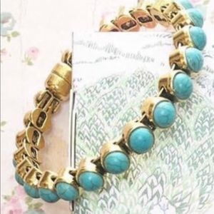 PlunderDesign turquoise stone set in gold metal magnetic bangle bracelet 9”